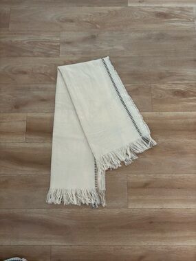 Target Cream Woven Fringe Scarf with Subtle Gray and Brown Stitching